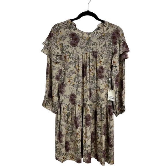 NWT A.N.A Sand Floral 3/4 Sleeve Creweneck Midi Shift Dress Womens Small - Picture 1 of 6